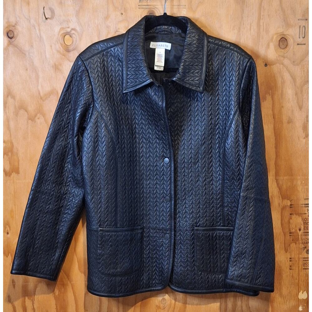 Elisabeth Leather Suit Jacket Blazer Women 1X Collared Quilted Corpcore GirlBoss